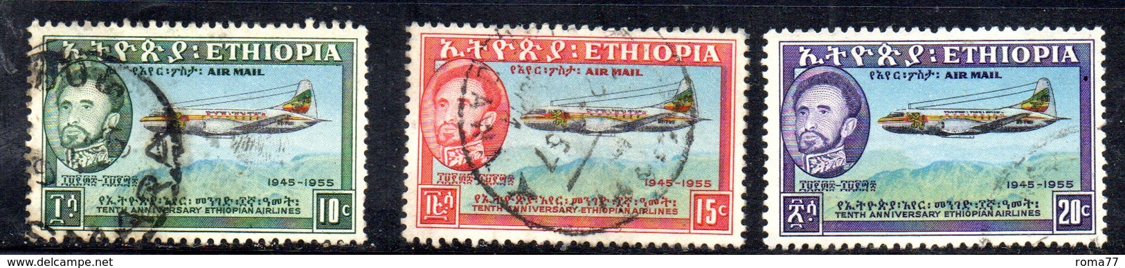 ETP293 - ETIOPIA 1955 ,  Posta Aerea Yvert  N. 35/37  Usato  (2380A) - Äthiopien