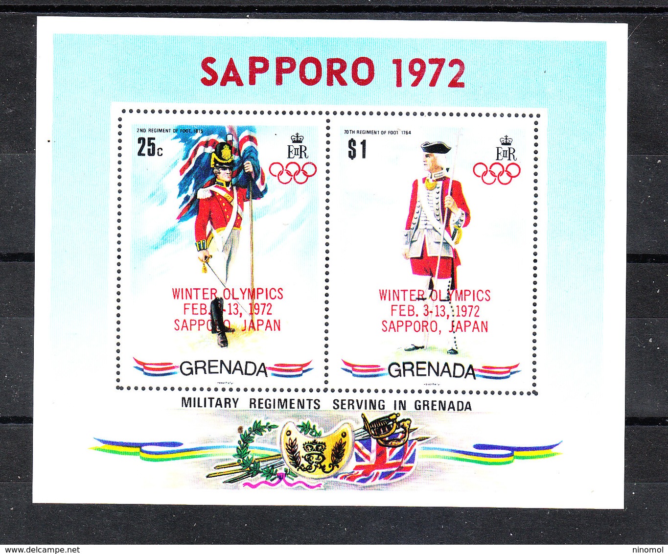 Grenada   -  1972.  Uniformi Con Sovrastampa Olimpica Rossa. Uniforms With Olympic Red Overprinting. Block MNH - Inverno1972: Sapporo