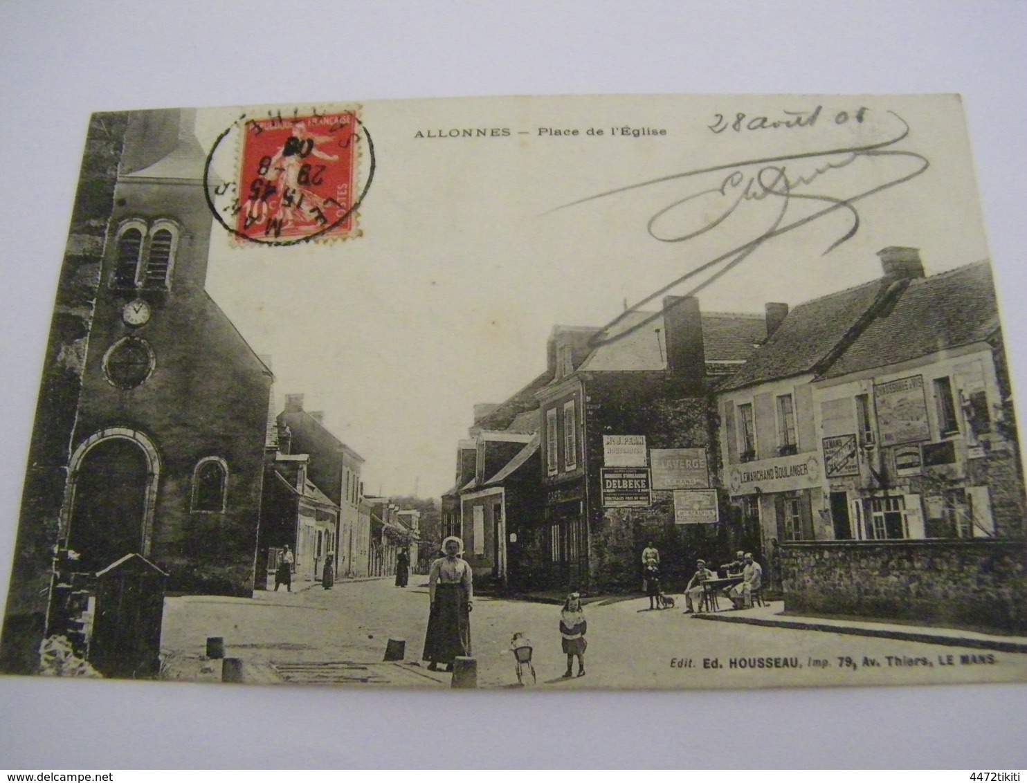 C.P.A.- Allonnes (72) - Place De L'Eglise - Boulangerie Lemarchand - Café - 1906 - SUP (CC 63) - Allonnes