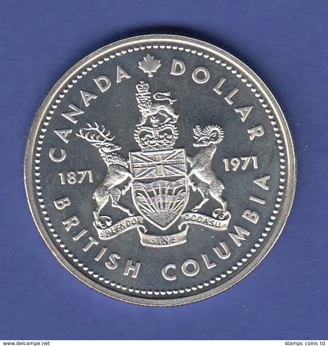 Kanada Silbermünze 1 Dollar 1971 100 Jahre British Columbia,  23,2g 500er Silber - Canada