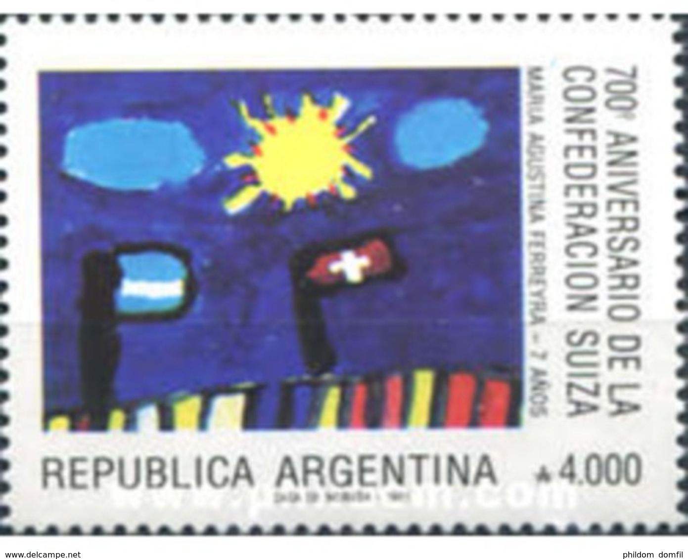 Ref. 283697 * MNH * - ARGENTINA. 1991. 700th ANNIVERSARY OF THE SWISS CONFEDERATION . 700 ANIVERSARIO DE LA CONFEDERACIO - Unused Stamps