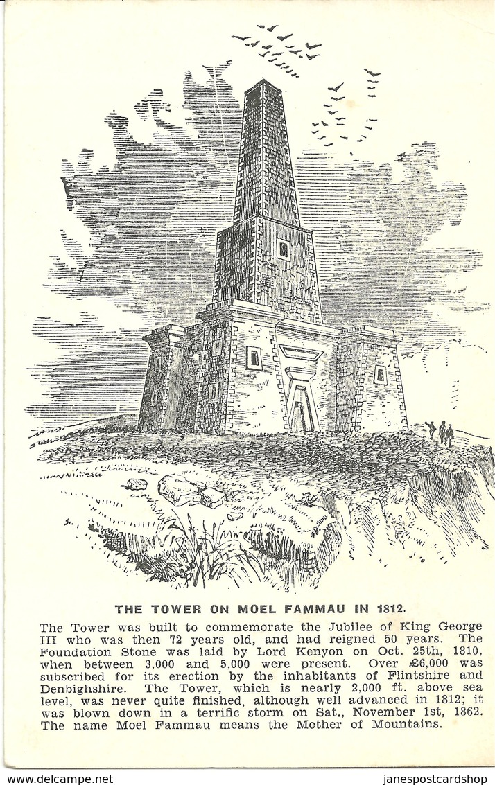 ARTIST SKETCH OF THE TOWER ON MOEL FAMMAU IN 1812 - WALES - Denbighshire