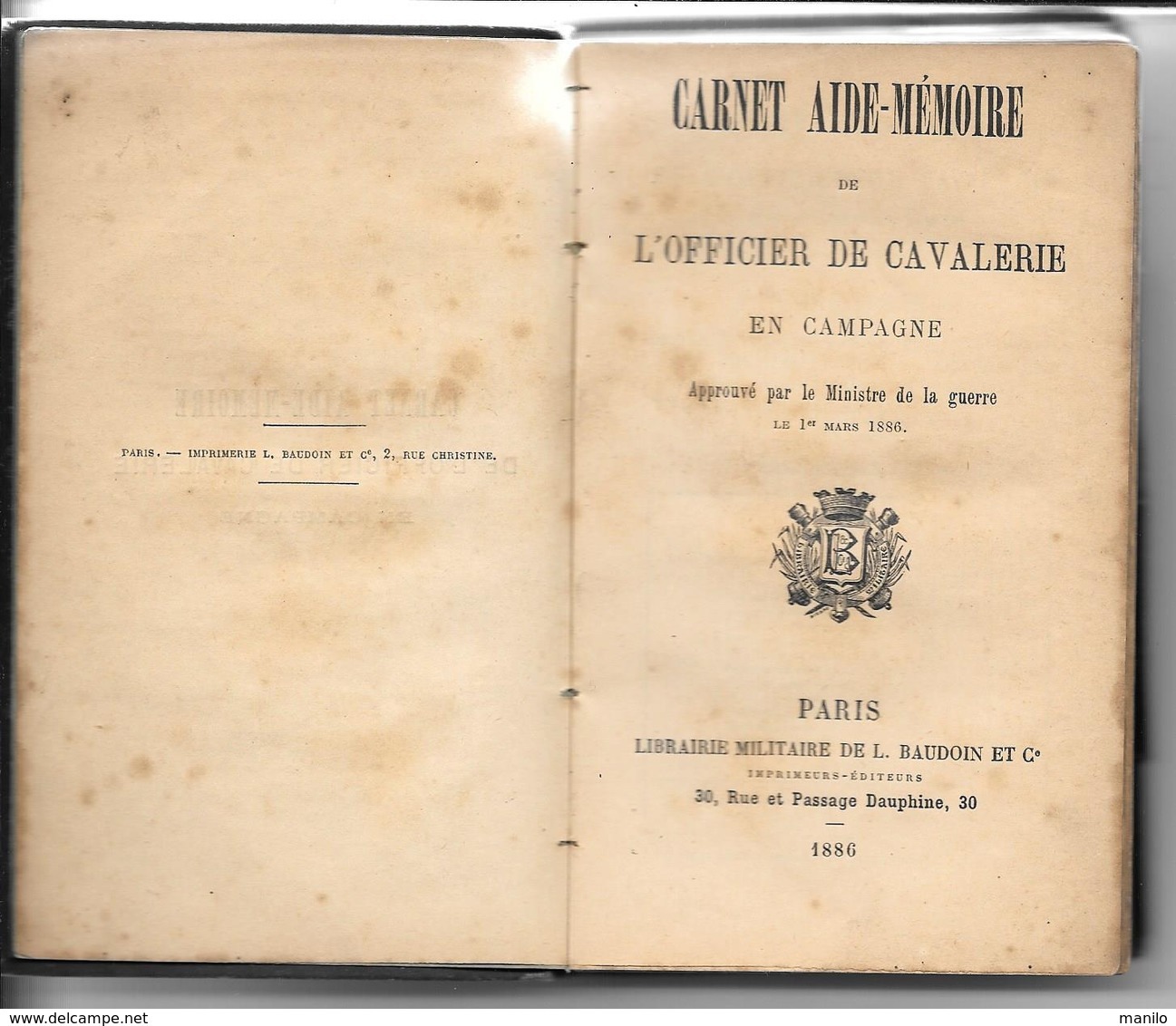 CARNET AIDE-MEMOIRE OFFICIER De CAVALERIE 1886 Approuvé Par MINISTERE DE LA GUERRE - BAUDOIN LIB.MILITAIRE - Français