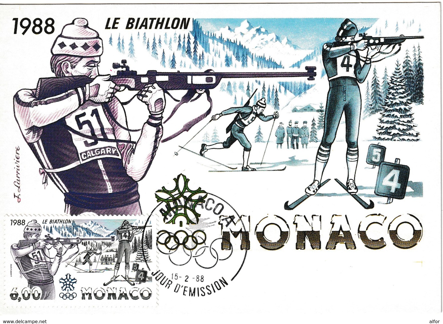 MONACO 1988 CARTE MAXIMUM LE BIATHLON TIR J.O. CALGARY - Other & Unclassified