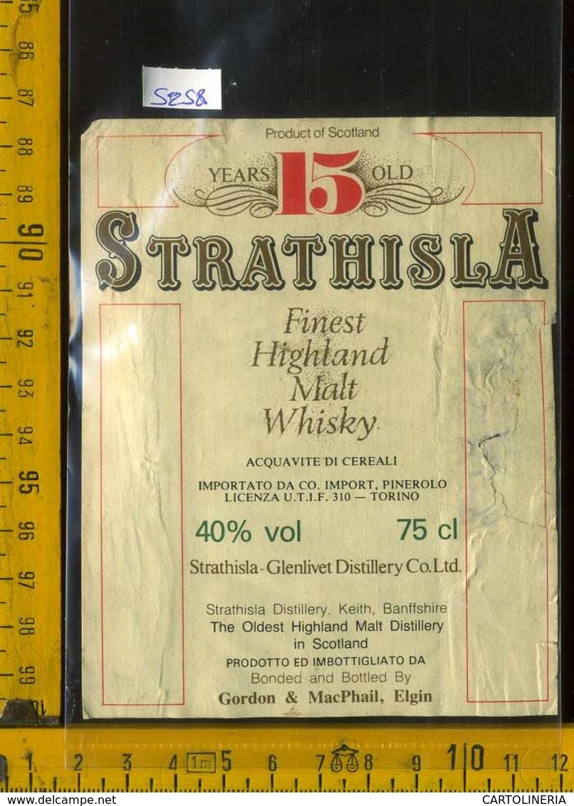 Etichetta Vino Liquore Whisky Strathisla Years 15 Old - Scozia (difetto) - Altri & Non Classificati