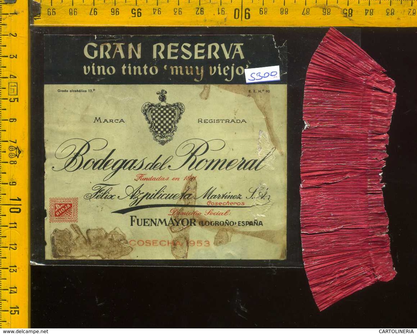 Etichetta Vino Liquore Gran Reserva-Bodegas Del Romeral 1953 - Spagna (difetto) - Altri & Non Classificati