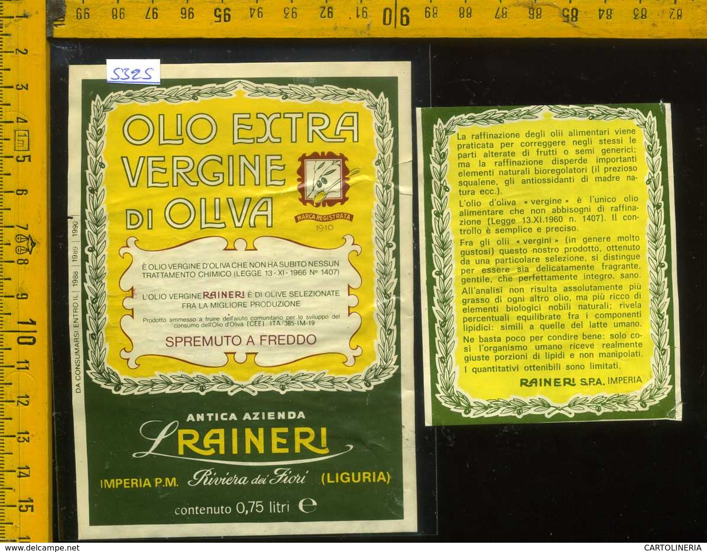 Etichetta Alimentare Olio Extra Vergine Di Oliva Raineri - IM - Altri & Non Classificati