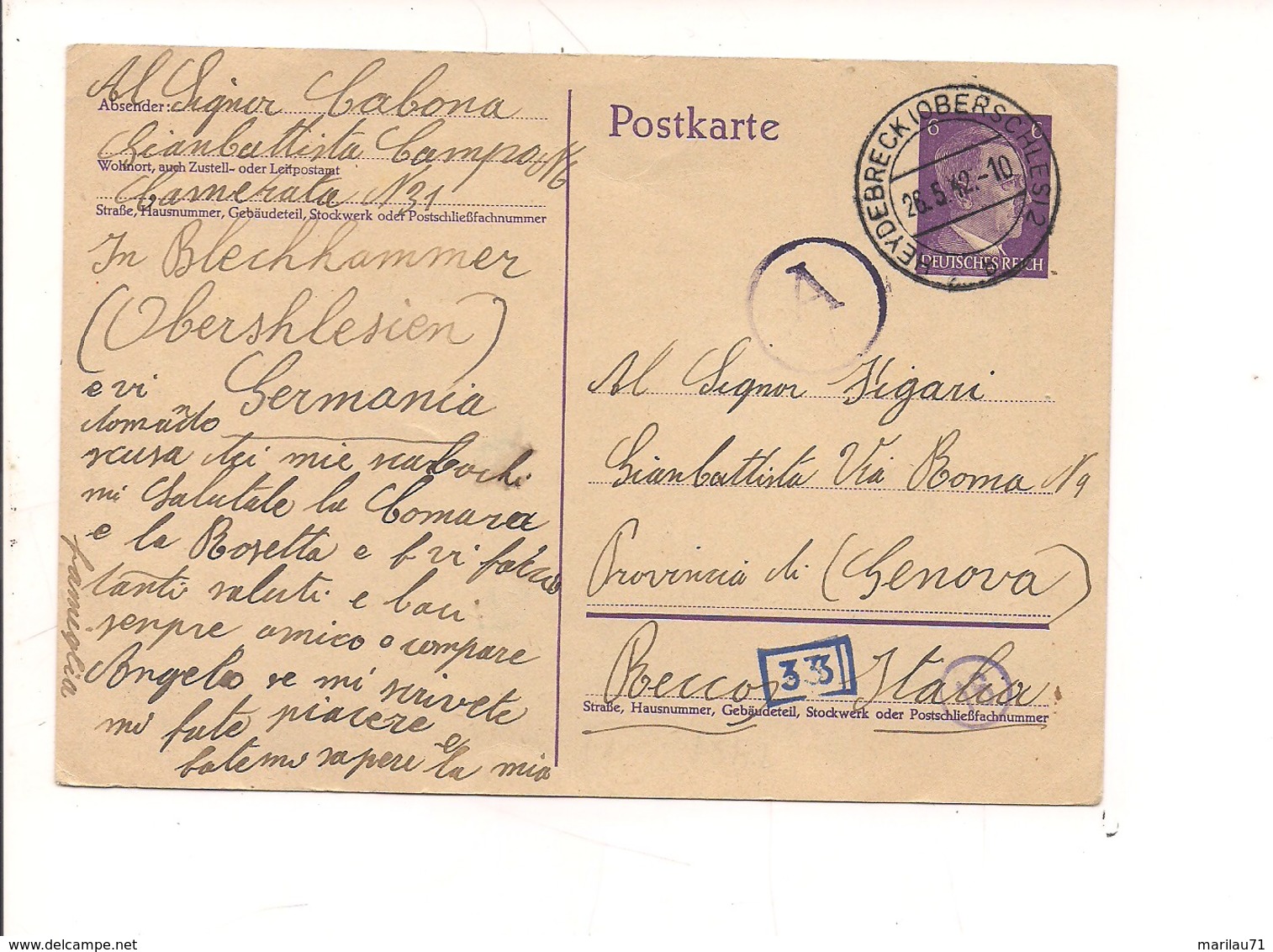 M9048 GERMANIA DEUTSCHES REICH INTERO POSTALE 1942 POW MILITARI CENSURA - Cartas & Documentos