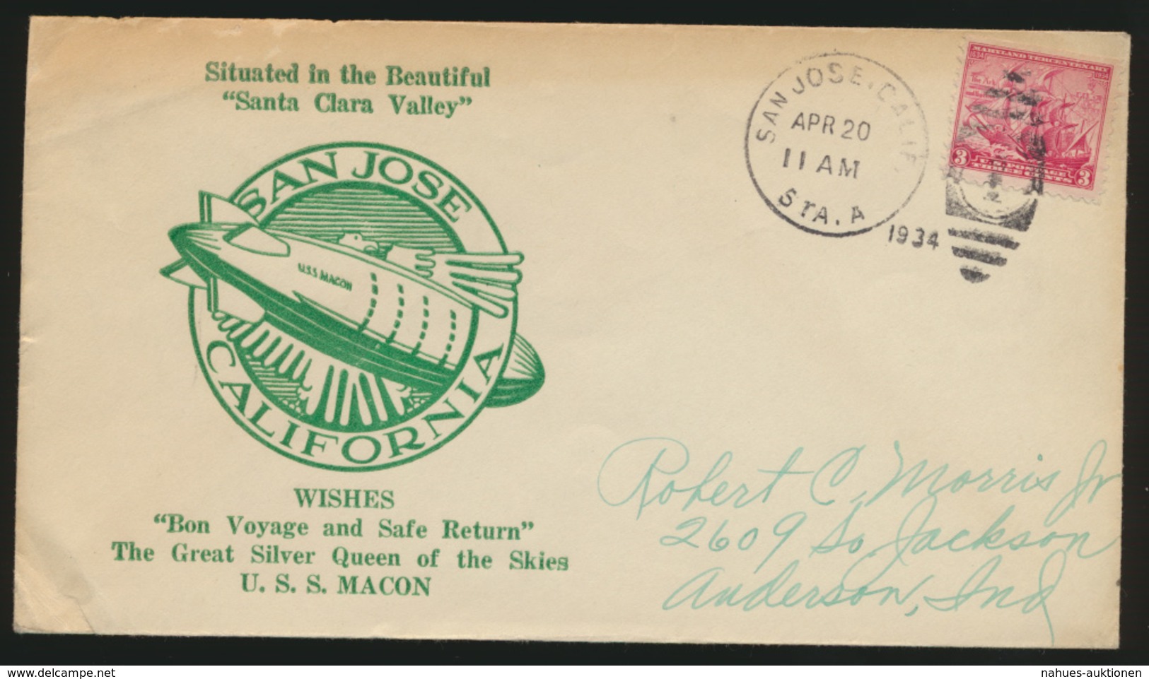 Flugpost Zeppelin USA Brief Marineluftschiff U.S.S. Macon San Jose California - Andere & Zonder Classificatie
