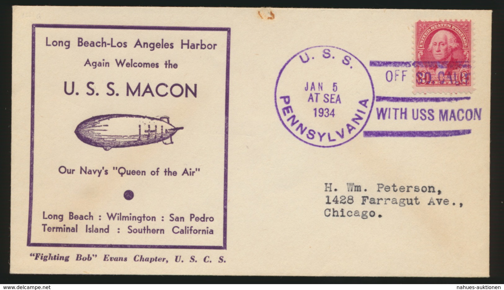 Flugpost Zeppelin USA Brief Long Beach Losangeles Pennsylvania USS Macon - Sonstige & Ohne Zuordnung