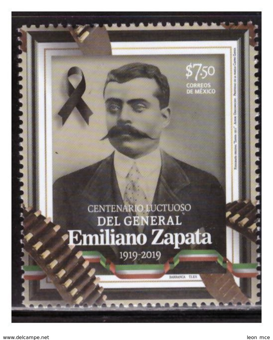 2019 MÉXICO  Centenario Luctuoso Del General Emiliano Zapata 1919-2019, MNH  EMILIANO ZAPATA Death Centenary MNH - Mexiko