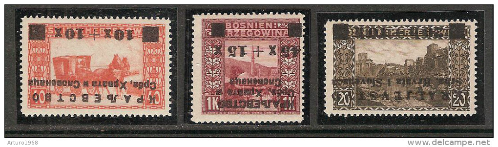 Yugoslavia Kingdom SHS Jugoslawien Bosnia Mi.30/32K - MNH / ** 1919 Complete Set With Inverted Overprint - Ungebraucht