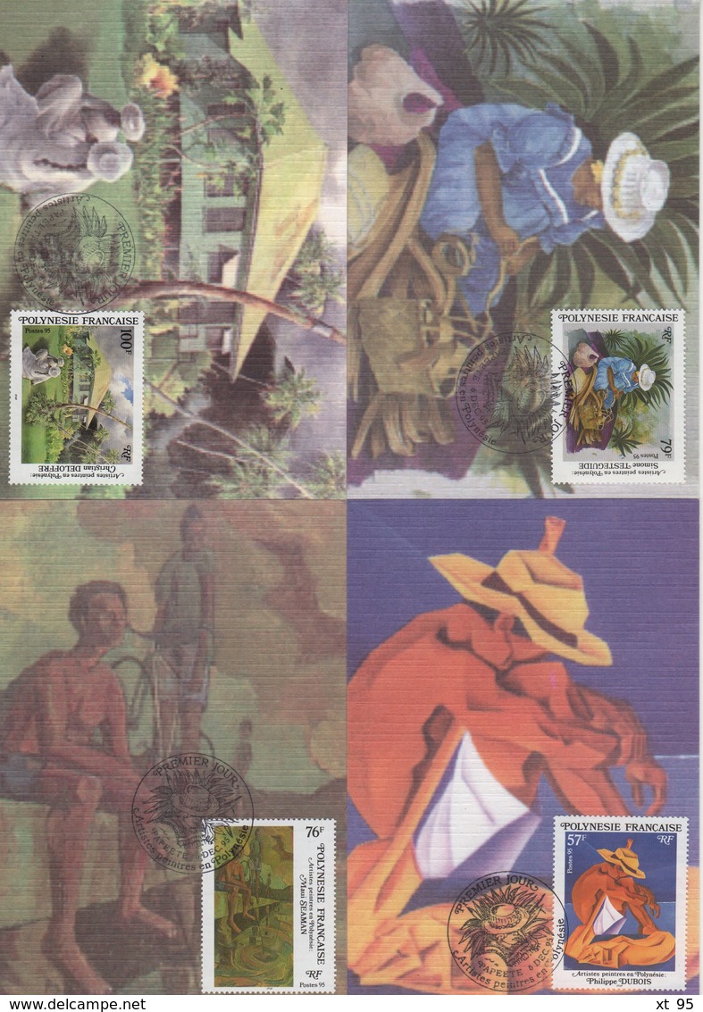 Polynesie - Carte Maximum - 1995 - N°494 à N°497 - Artisstes Peintres - Cartes-maximum