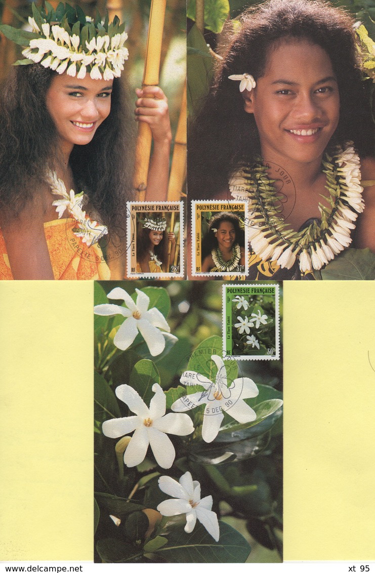 Polynesie - Carte Maximum - 1990 - N°371 à N°373 - Le Tiare Tahiti - Maximumkarten