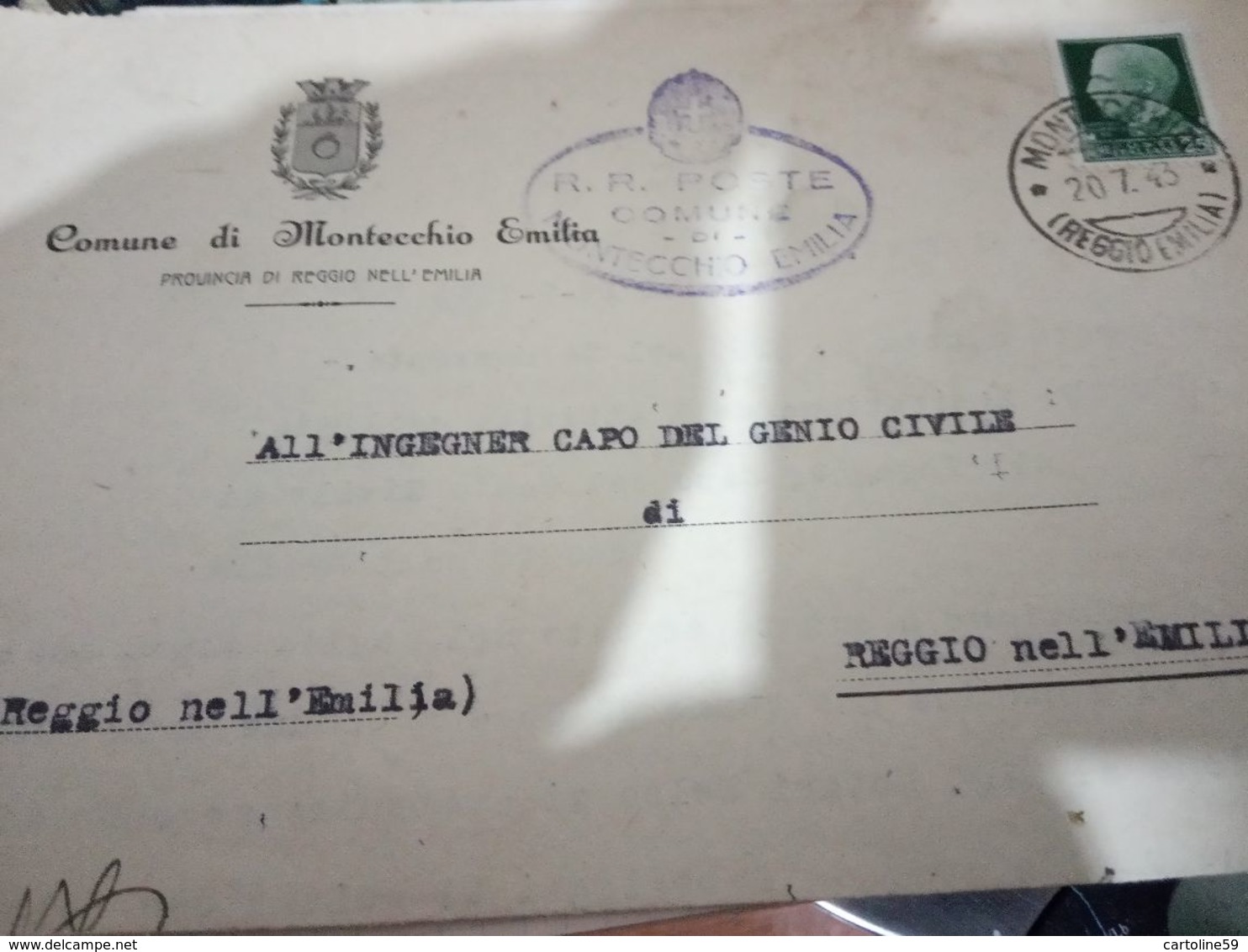 MONTECCHIO EMILIA PIEGO COMUNE X GENIO CIVILE  FIRMA PODESTA. VB1948 20 LUGLIO 1943  HD10400 - Reggio Emilia