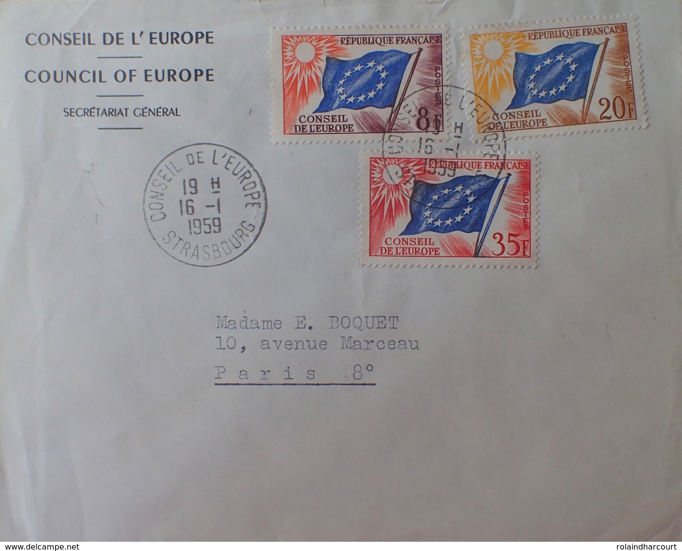 R1591/255 - 1959 - CONSEIL De L'EUROPE - N°17 à 18 + 20 Sur ✉️ Avec CàD " CONSEIL DE L'EUROPE - STRASBOURG - 16/01/1959 - Lettres & Documents