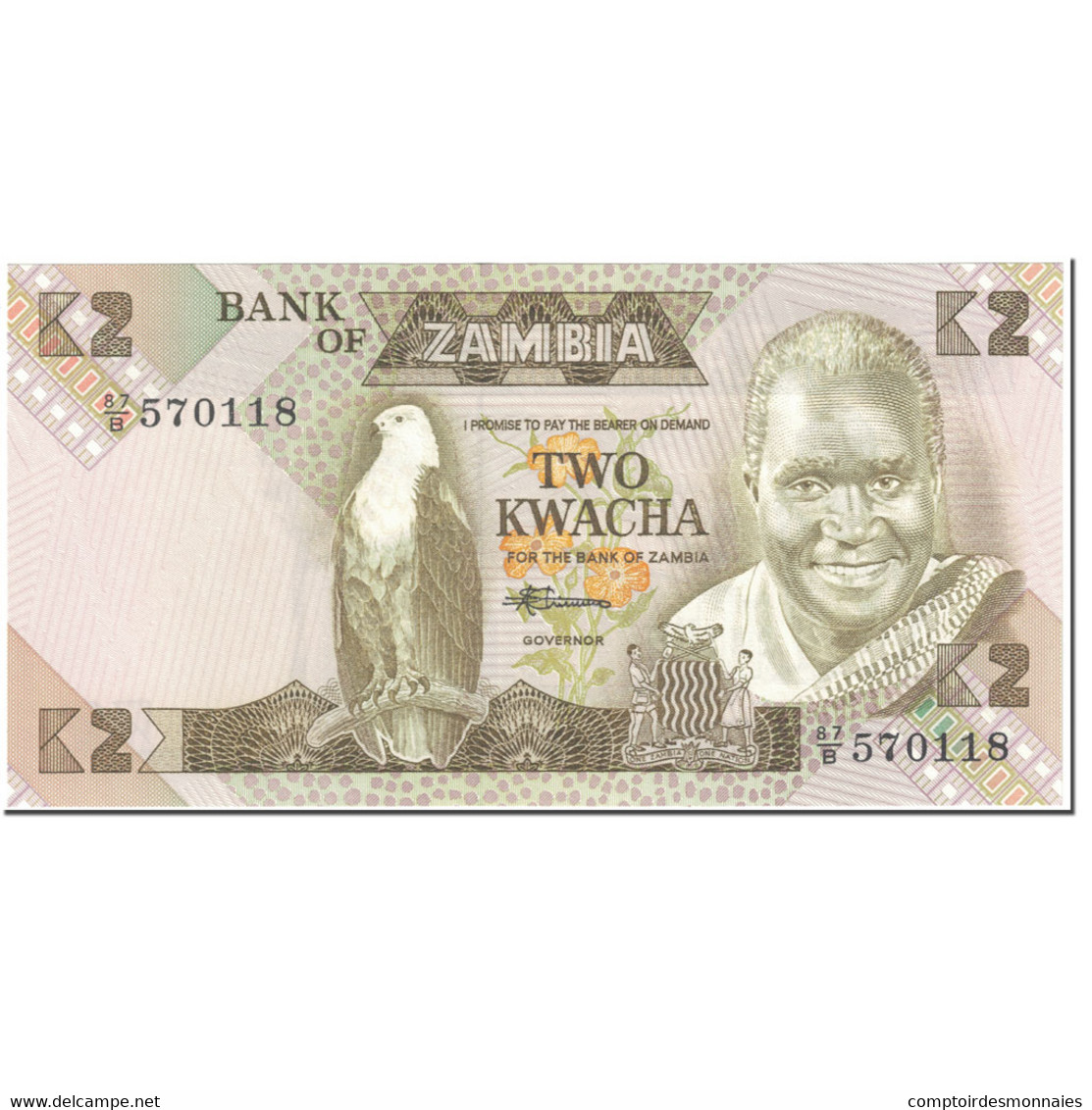 Billet, Zambie, 2 Kwacha, 1980-88, Undated (1980-88), KM:24c, NEUF - Zambie