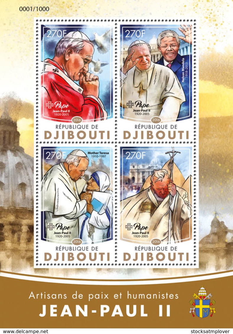 Djibouti 2016 Pope John Paul II , Nelson Mandela , Mother Teresa - Djibouti (1977-...)