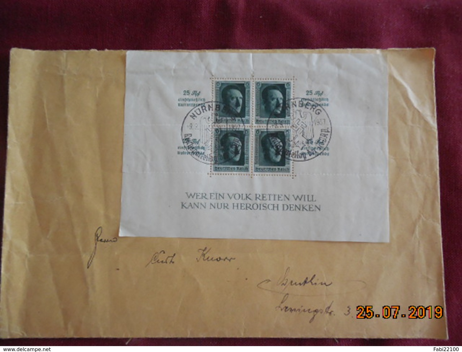 Lettre De 1937  à Destination De Lerring......Bloc Feuillet Avec Inscription Près De Chaque Timbre - Briefe U. Dokumente