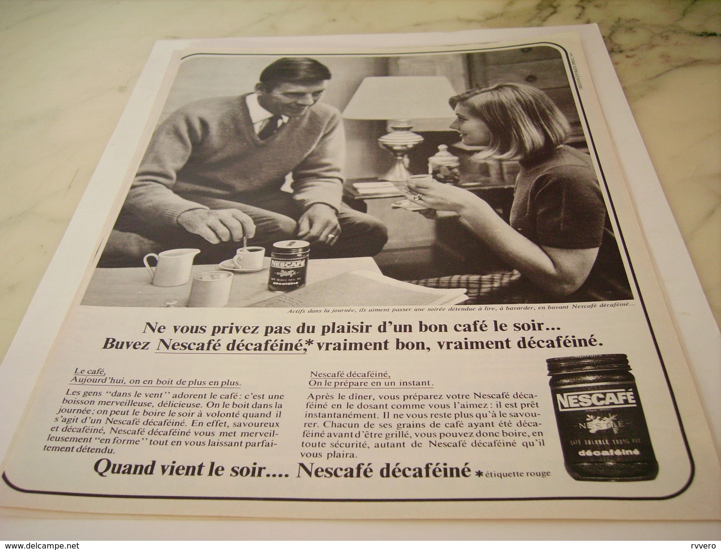 ANCIENNE PUBLICITE PLAISIR D UN BON CAFE LE SOIR  NESCAFE DECAFEINE  1965 - Affiches