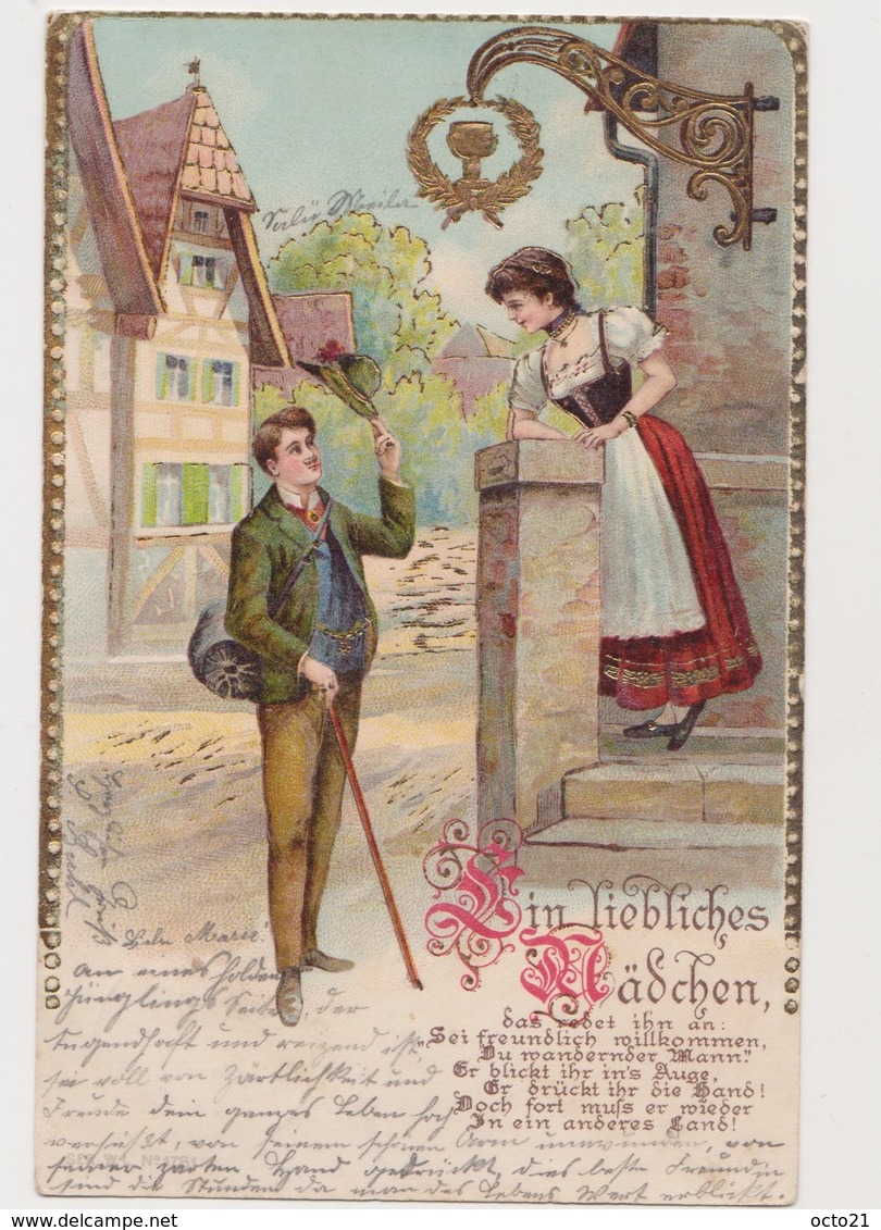 Carte Fantaisie Gaufrée / Couple / Ein Liebliches Mädchen - Paare