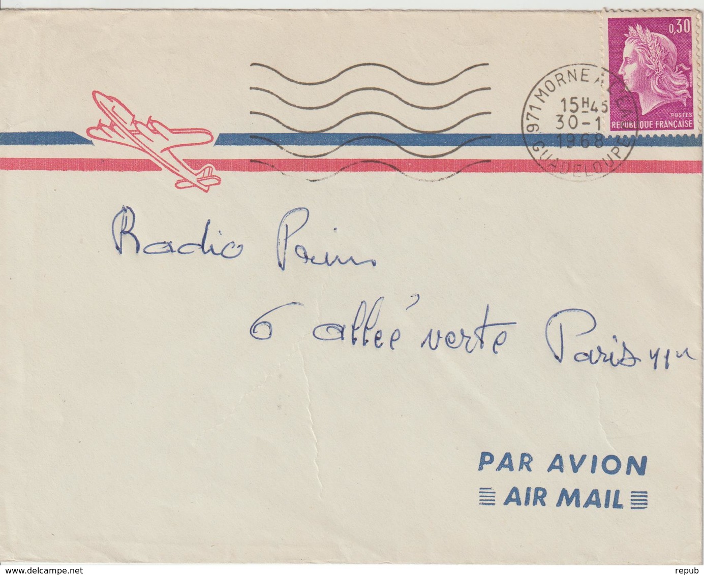 Lettre 1969 Cheffer 0.30 Guadeloupe Pour La France Oblit. Morne à L'eau - 1961-....