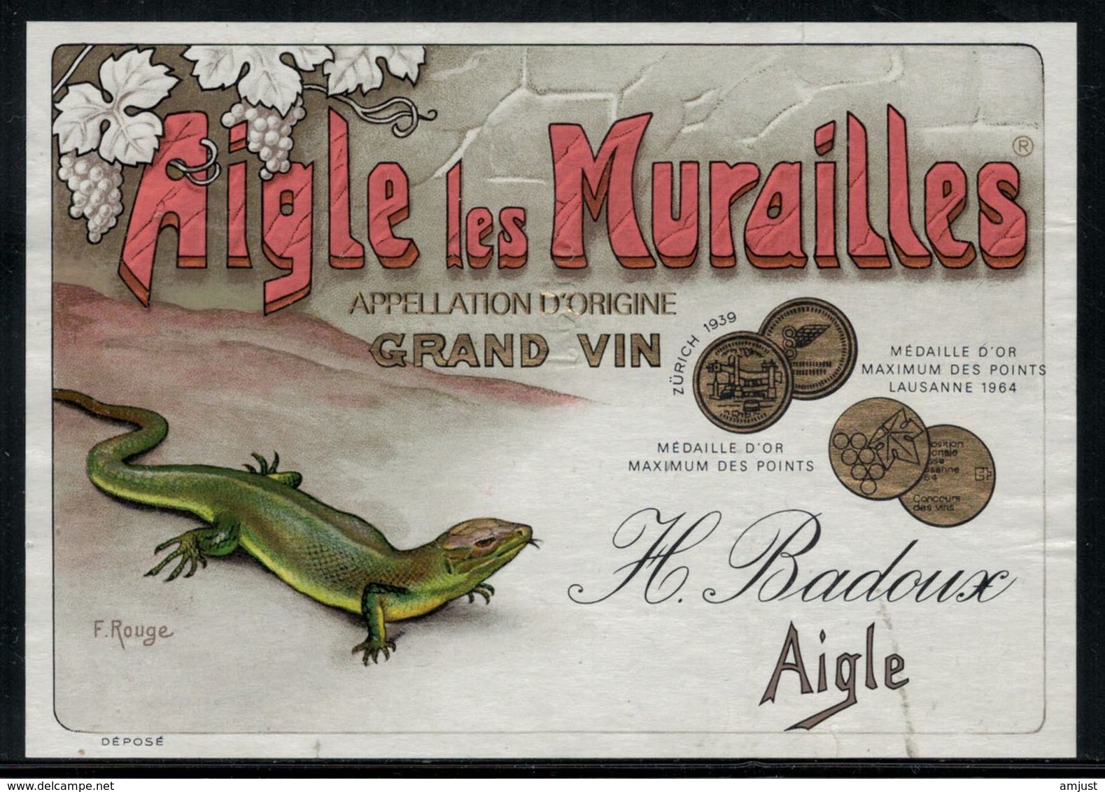 Etiquette De Vin // Aigle Les Murailles,le Lézard - Echsen