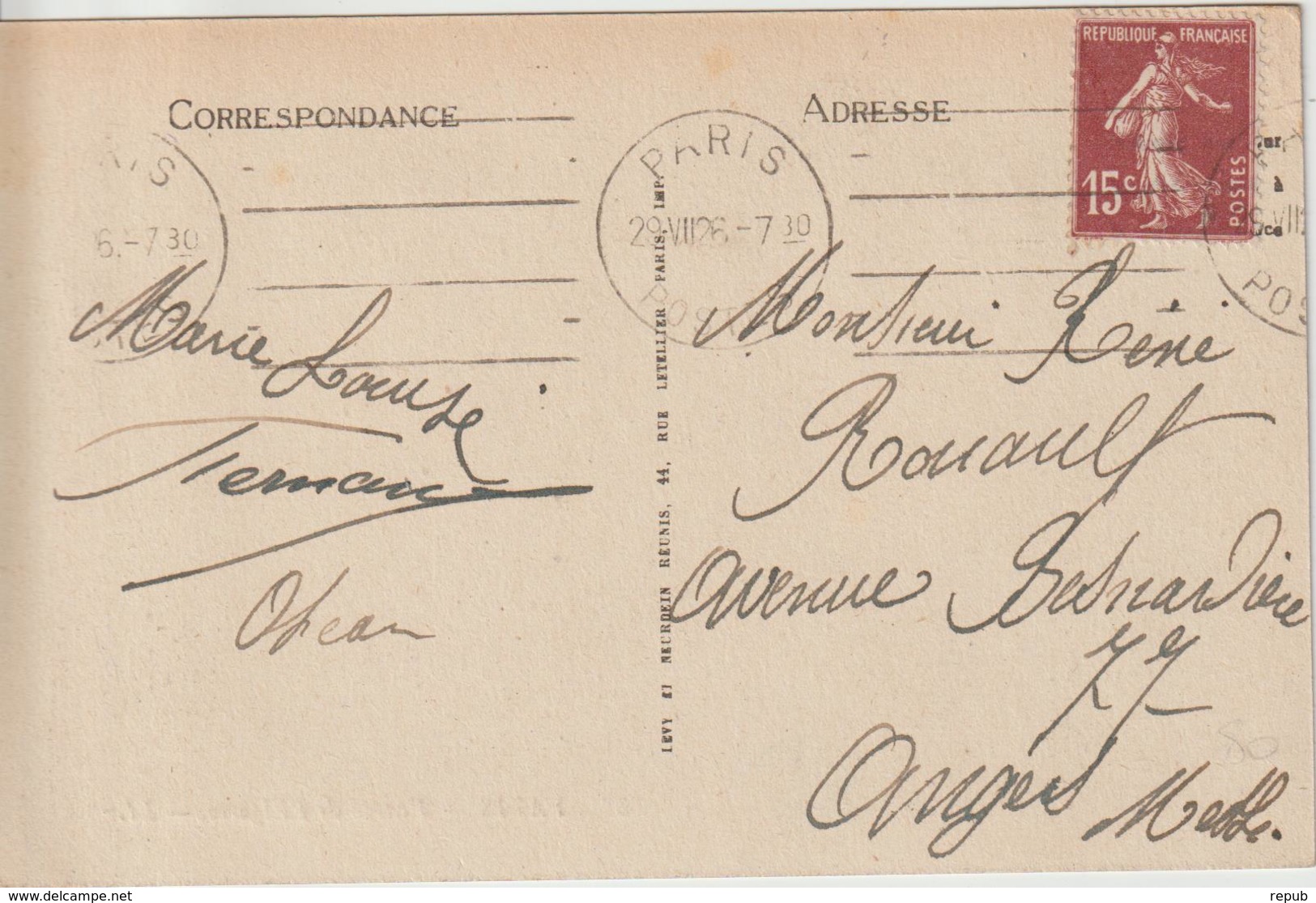 CPA 1926 De Paris Postes Oblit. Krag Pour Angers - 1921-1960: Periodo Moderno