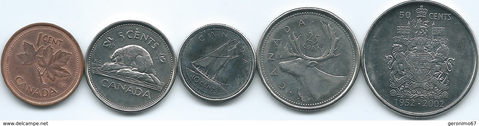 Canada - Elizabeth II - 2002 - Golden Jubilee - 1, 5, 10, 25 & 50 Cents (KMs 444-449) - Canada