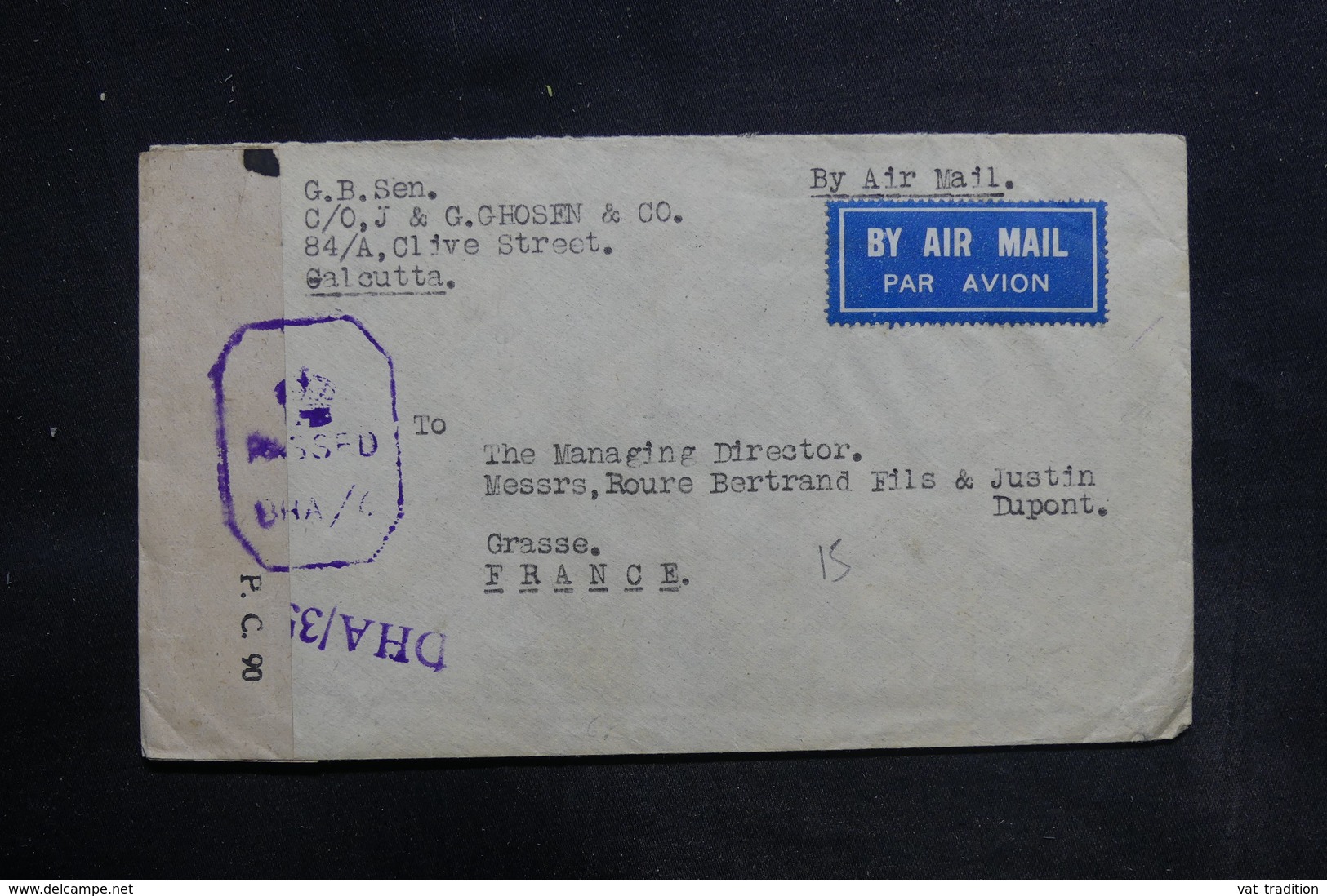 INDES ANGLAISES - Enveloppe De Calcutta Pour La France En 1945 Avec Contrôle Postal , Affranchissement Au Dos - L 36343 - 1936-47 Roi Georges VI