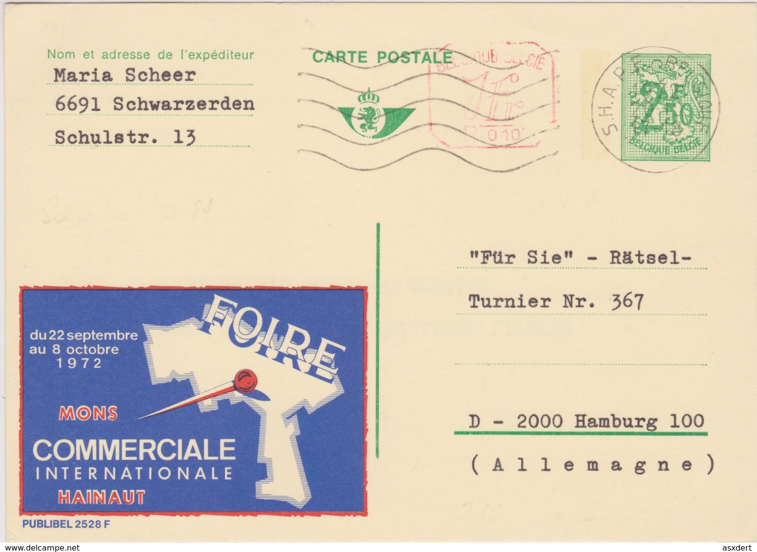 Publibel 2528 F / Obl. S.H.A.P.E. Belgique / Foire Commerciale 1972 - Mons Hainaut >> Allemagne - Publibels