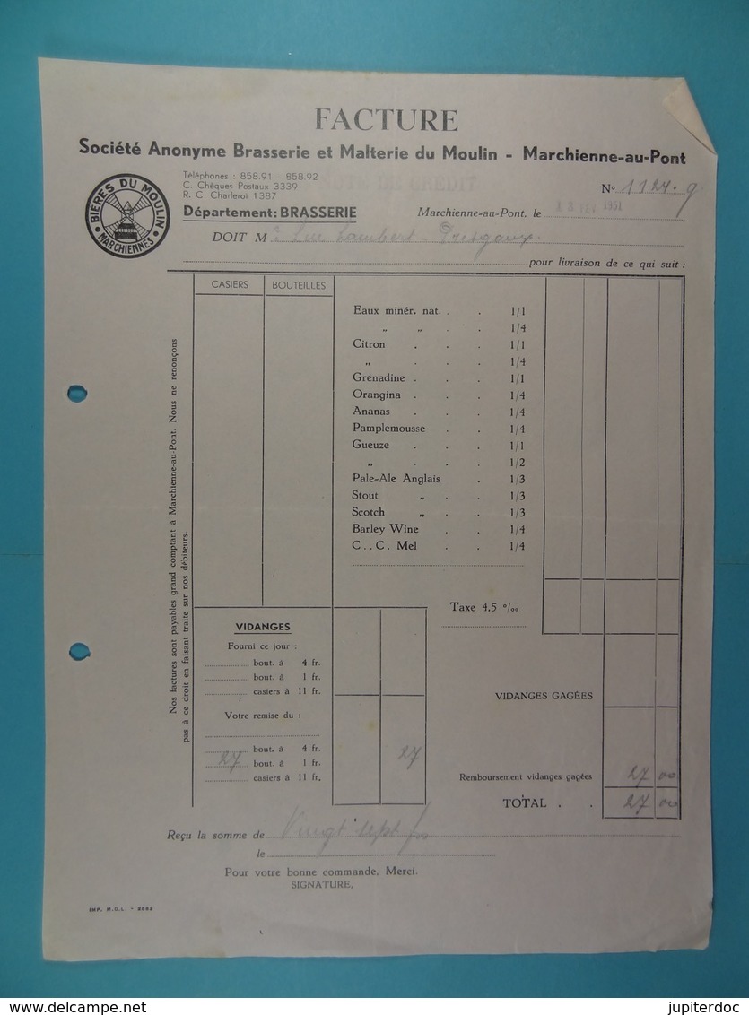 S.A. Brasserie Et Malterie Du Moulin Marchienne-au-Pont /25/ - 1950 - ...