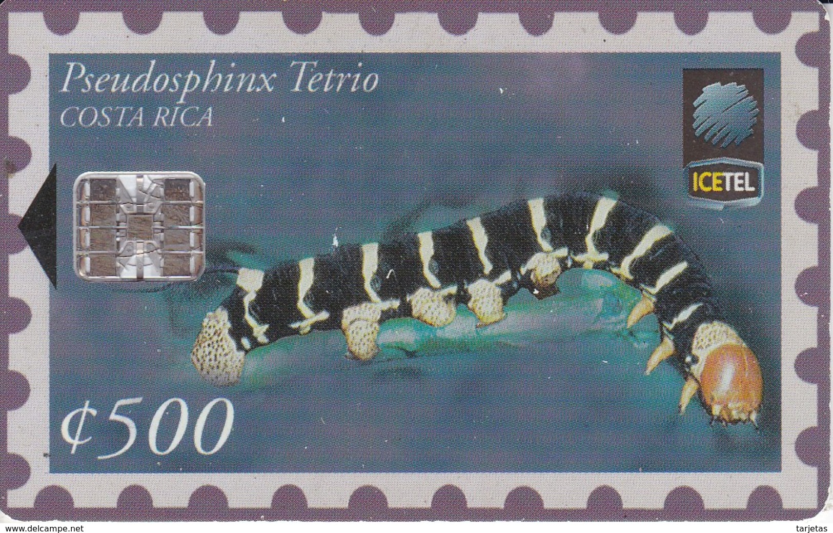 TARJETA DE COSTA RICA CON UN SELLO DE UNA ORUGA  (STAMP) - Briefmarken & Münzen