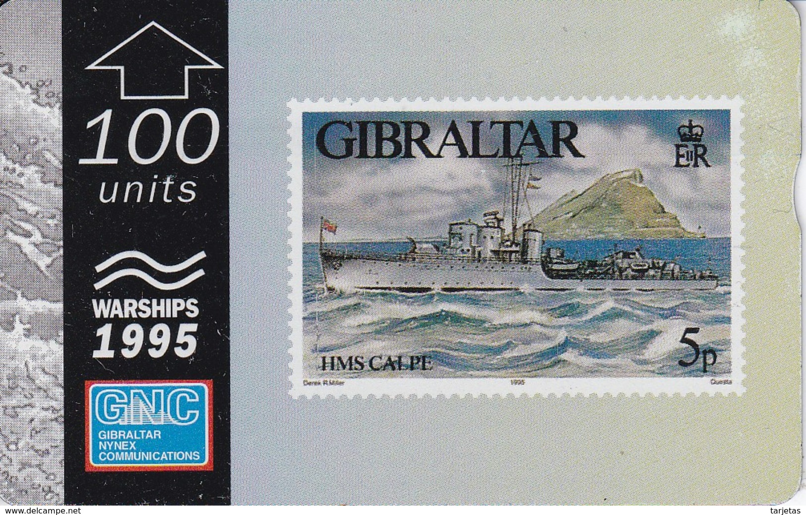 Nº 40 TARJETA DE GIBRALTAR DE UN SELLO CON UN BARCO 100 UNITS  NUEVO-MINT (STAMP-SHIP) - Sellos & Monedas