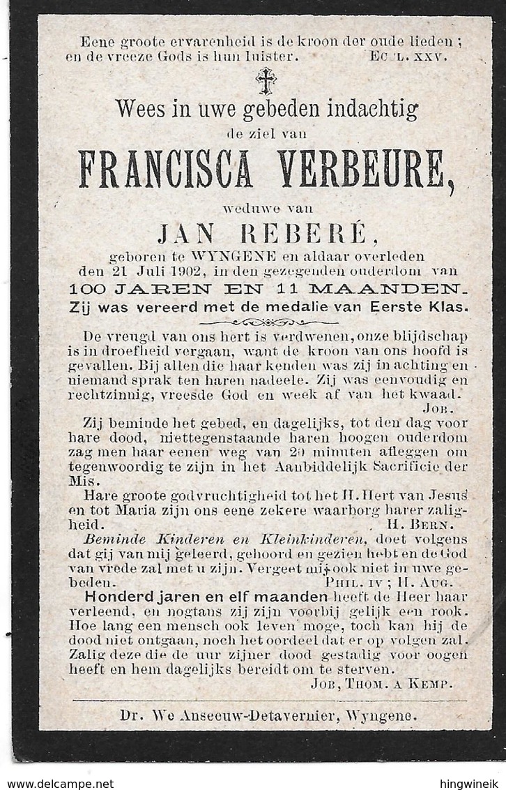 Verbeure Francisca (100 Jarige) Wingene 1902 - Religion & Esotérisme