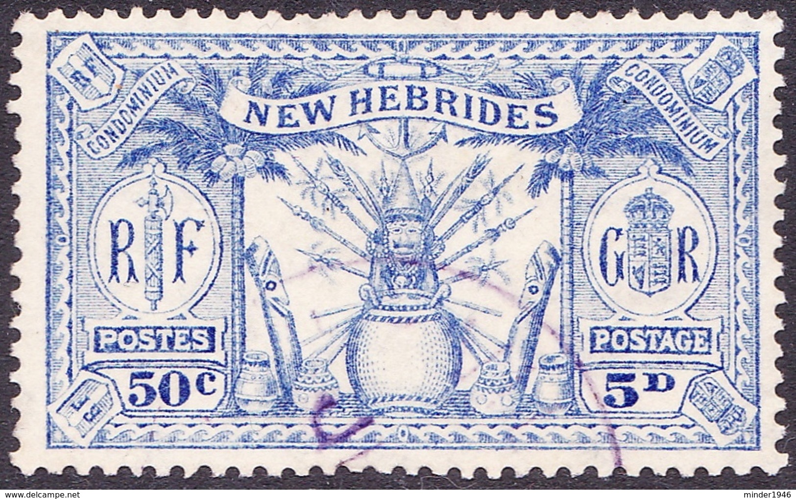 NEW HEBRIDES 1925 5d (50c) Ultramarine SG47 FU - Used Stamps