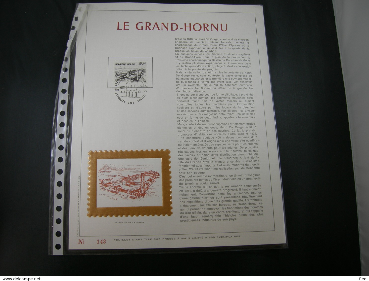 BELG.1979 1946 FDC Filatelic Gold Card FR. : " LE GRAND-HORNU " - 1971-1980