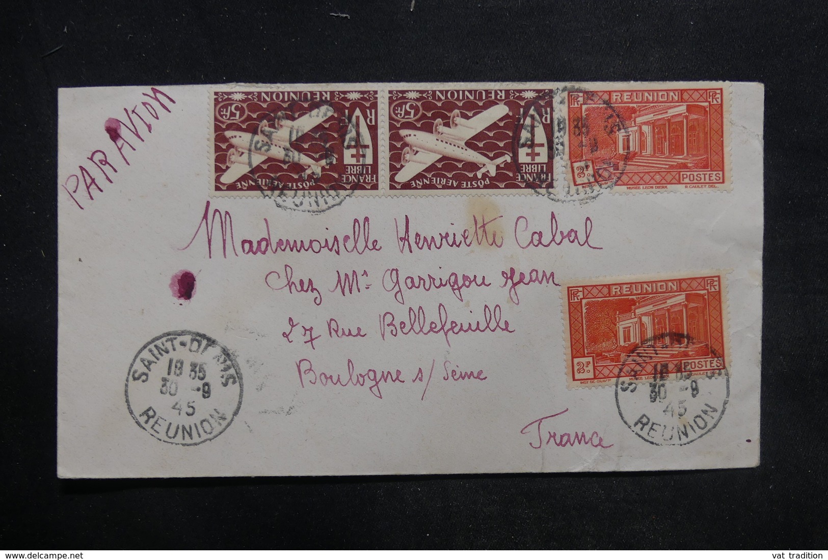 RÉUNION - Enveloppe De Saint Denis Pour La France En 1945, Affranchissement Plaisant - L 36406 - Covers & Documents