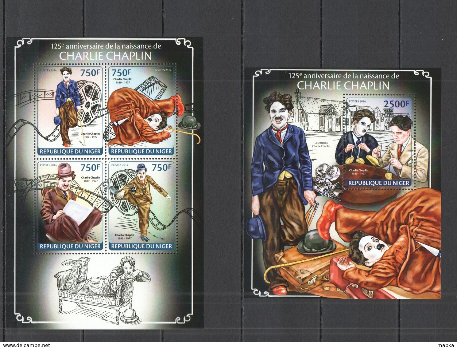 ST2685 2014 NIGER FAMOUS PEOPLE 125TH ANNIVERSARY CHARLIE CHAPLIN KB+BL MNH - Actores