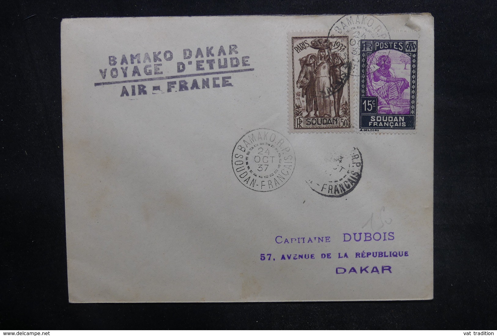 SOUDAN - Enveloppe Du Voyage D’études Par Avion  Bamako / Dakar En 1937, Affranchissement Plaisant - L 36412 - Brieven En Documenten