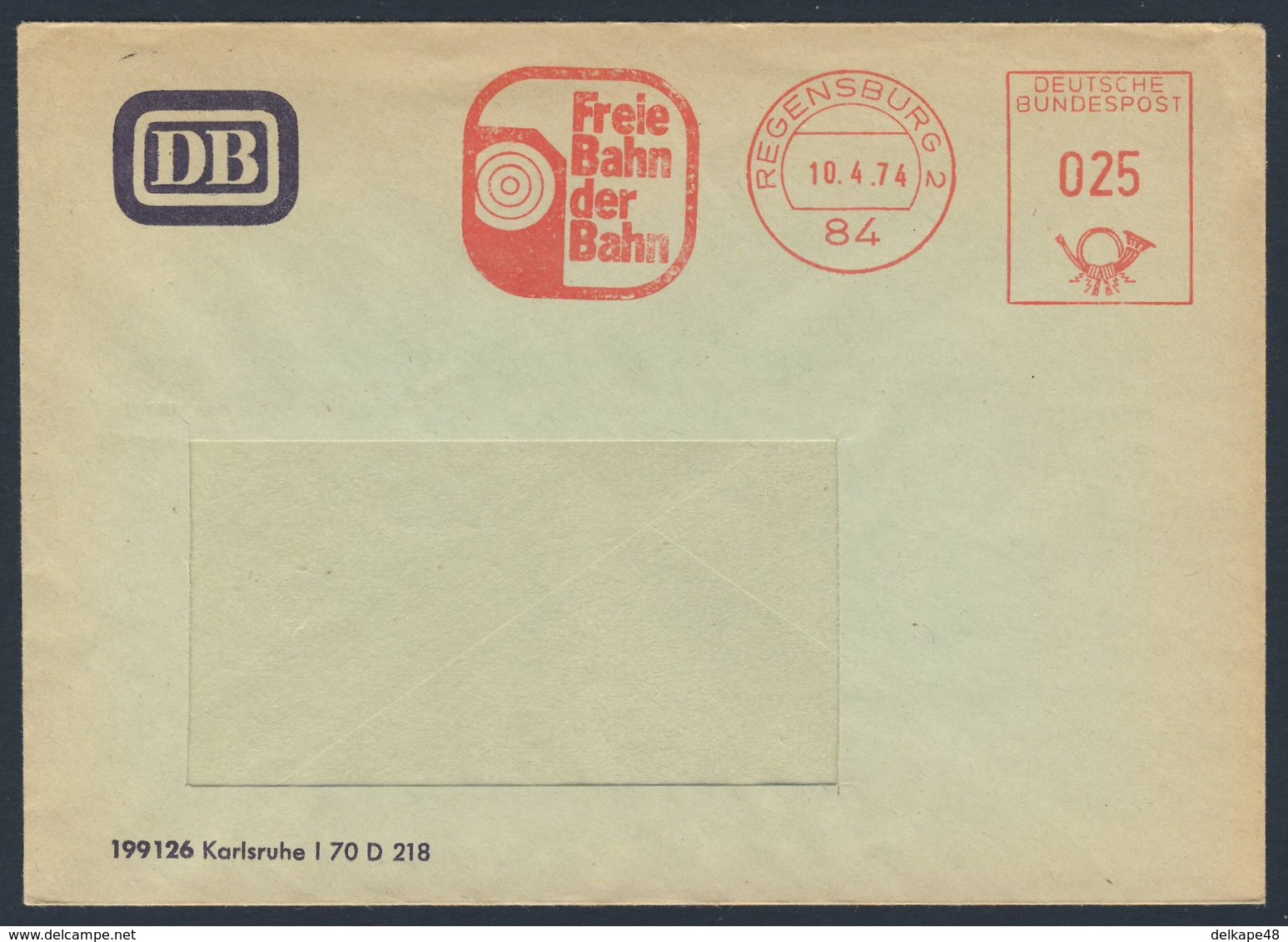 Deutschland Germany 1974 Adressband - DB - "Freie Bahn Der Bahn", Regensburg - Treinen