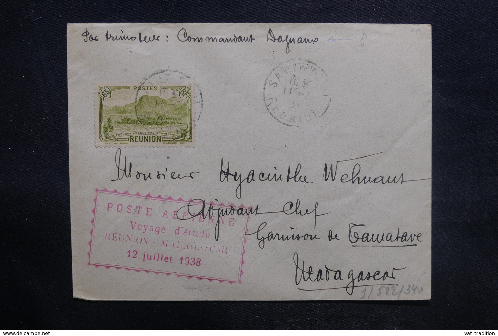 RÉUNION - Enveloppe Du Voyage D'étude Par Avion Réunion / Madagascar En 1938, Affranchissement Plaisant - L 36420 - Lettres & Documents