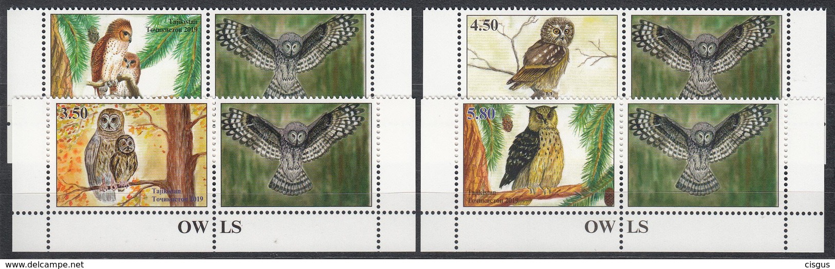 Tajikistan Tadschikistan MNH** 2019 Owls Eulen  Mi 839-842 A Zf - Tadschikistan