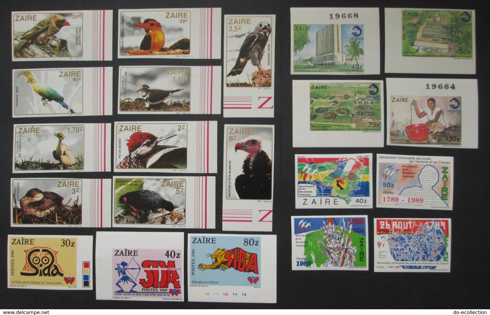 ZAIRE Lot De 21 Timbres Non Dentelés Neufs 1982 1989 Non Dentelé Imperf Stamps Birds Congo Animal Animaux Oiseaux - Sonstige & Ohne Zuordnung