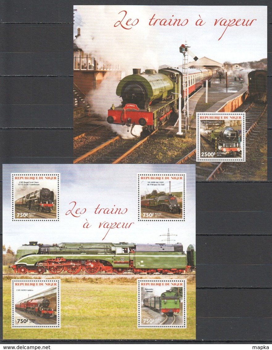 ST2742 2014 NIGER TRANSPORT STEAM TRAINS LES TRAINS A VAPEUR 1KB+1BL MNH - Treinen