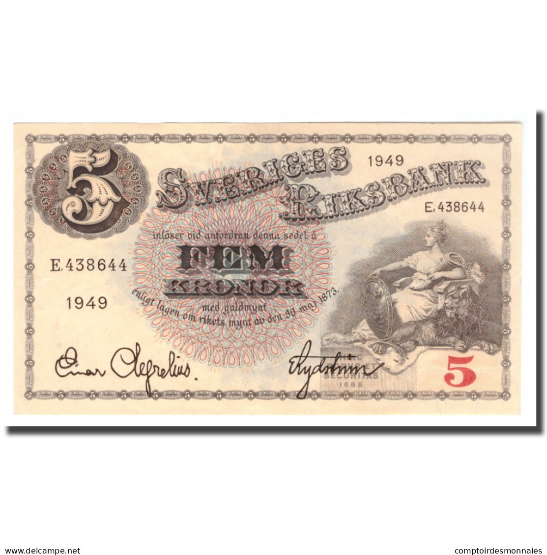 Billet, Suède, 5 Kronor, 1949, 1949, KM:33af, TB - Sweden