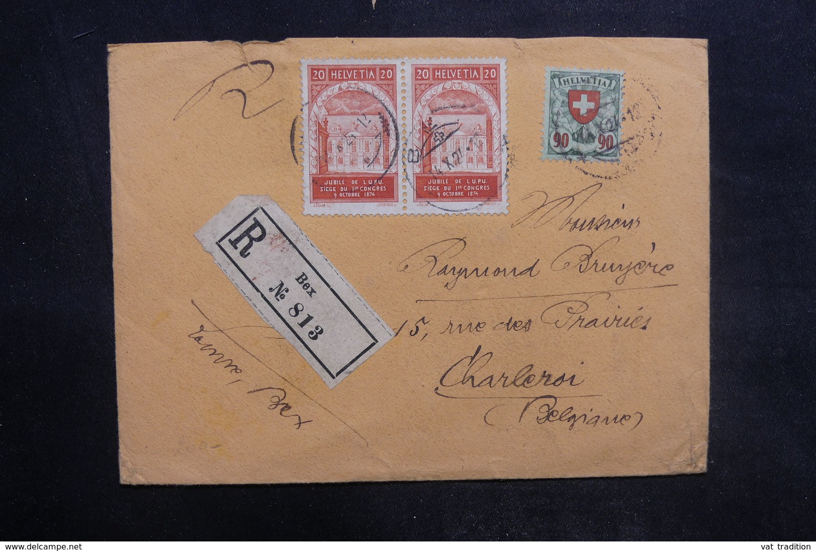 SUISSE - Enveloppe En Recommandé De Bex Pour La Belgique En 1924 , Affranchissement Plaisants - L 36430 - Marcophilie