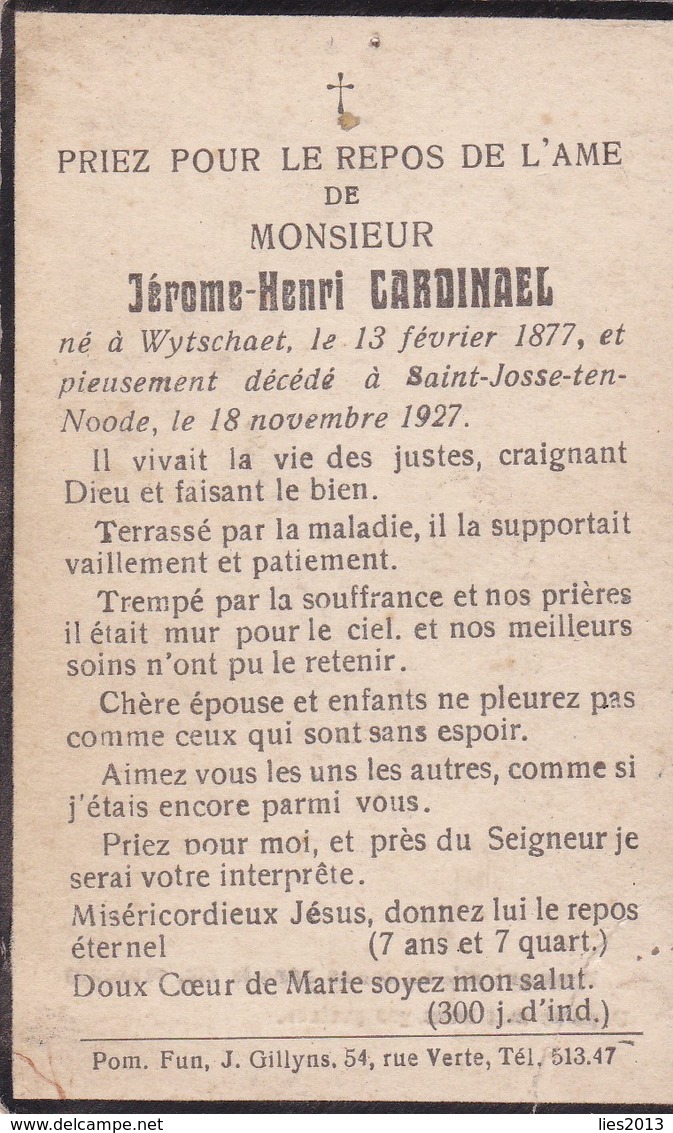 Wijtschate, Wytschate,Wytschaet, 1927, Saint-josse-ten-noode, Jerome Cardinael - Images Religieuses