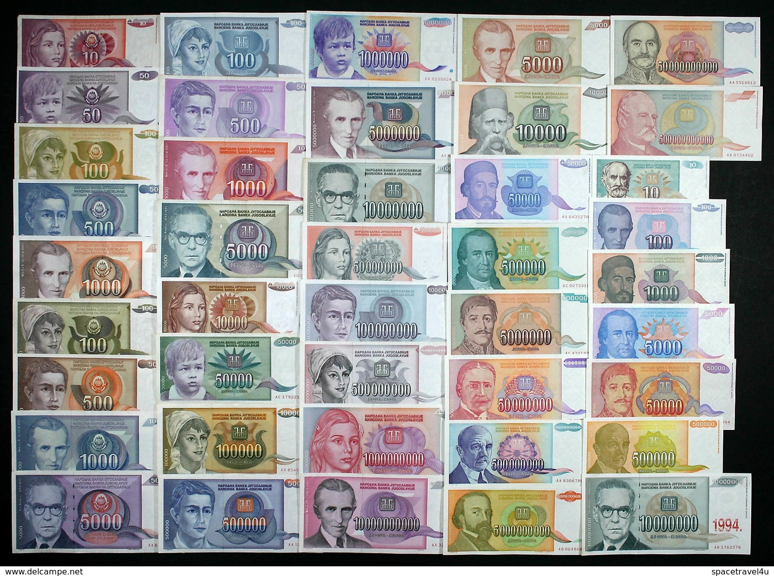 Yugoslavia COMPLETE HYPERINFLATION SET LOT - 42 Banknotes 1990-1994 (from P-103 To P-144) Various Condition (VF-AU) - Yugoslavia