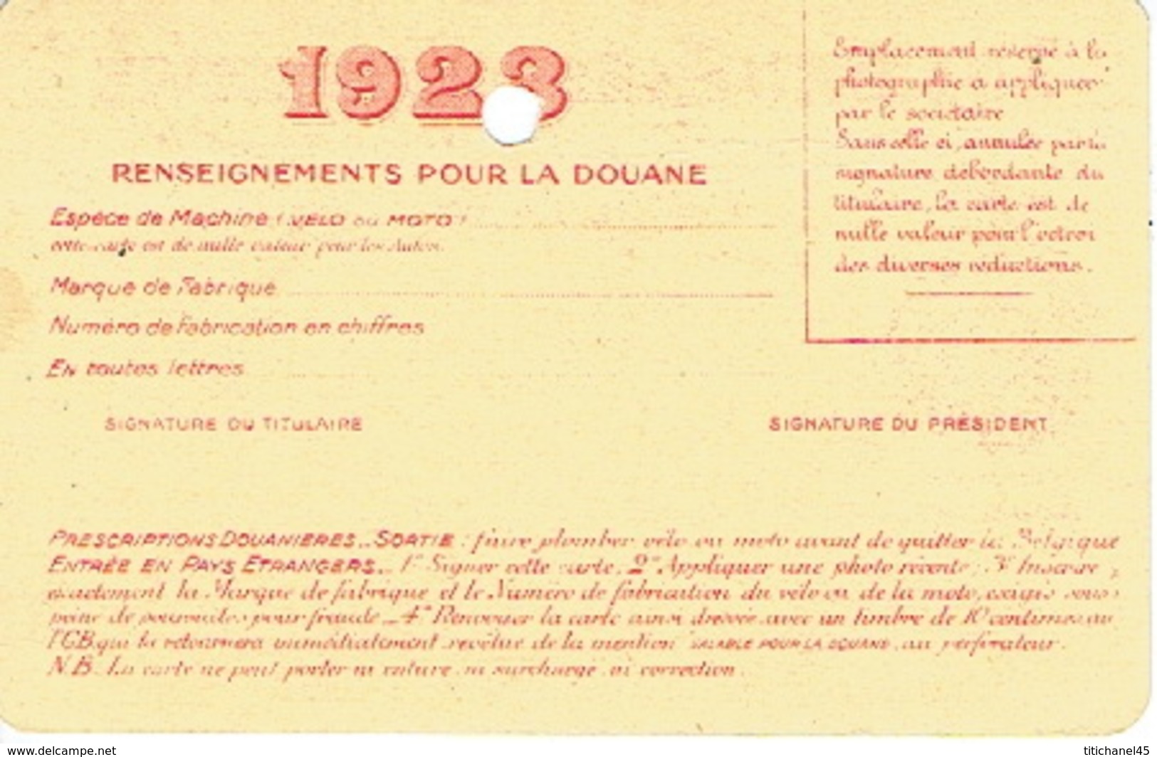 Carte De Sociétaire De 1923 - TOURING CLUB DE BELGIQUE - Passenger Cars